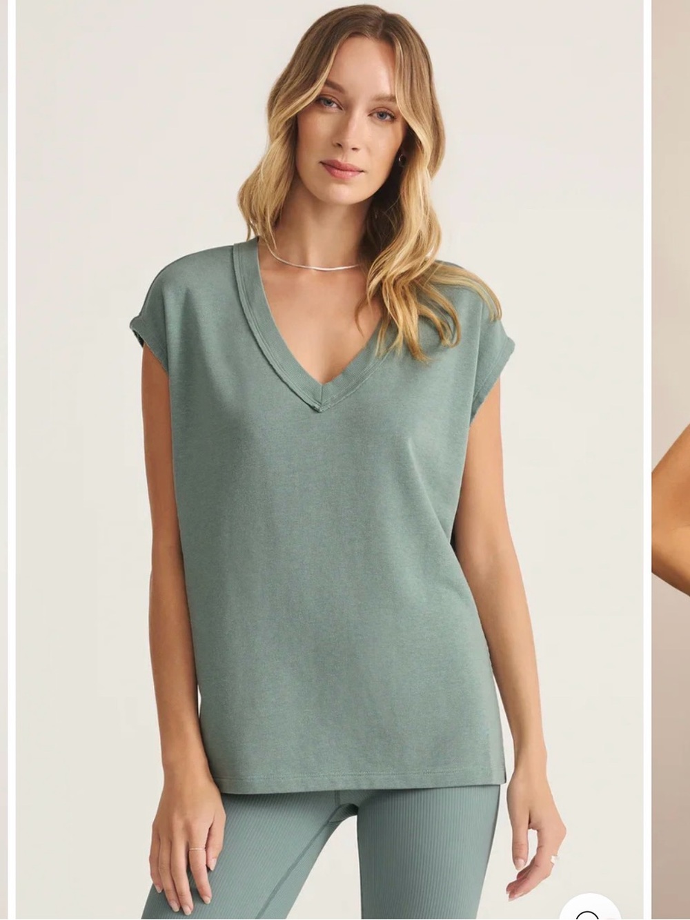 Relaxed V-Neck Cap Sleeve Top - Sage Green z Supply NWT size small
